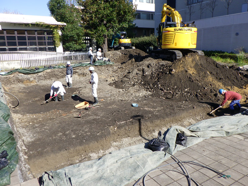 作業中の調査区を南西から