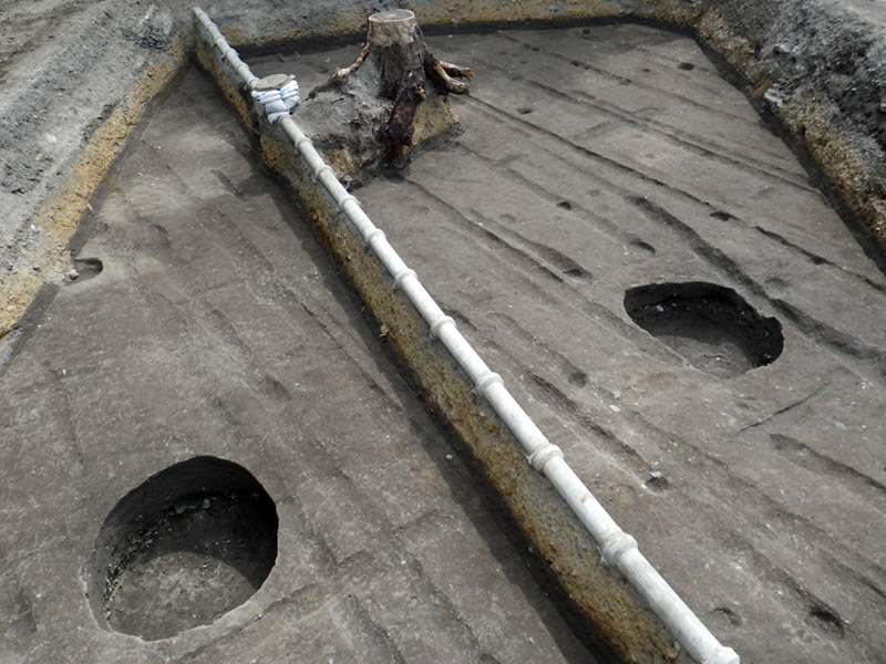 黄灰色土掘削後の調査区全景（西から）