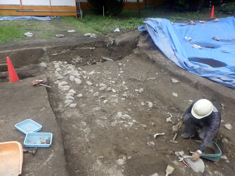 調査区北壁における流路などの断面（南から）