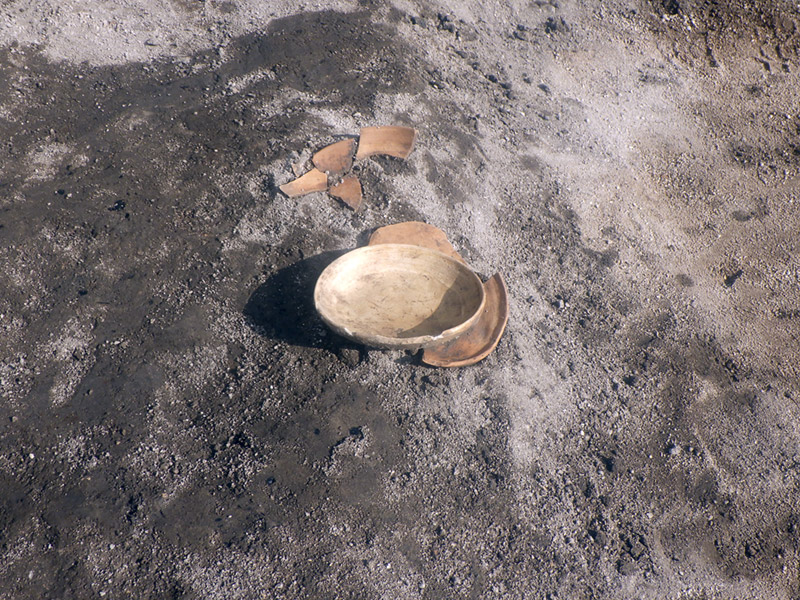 土師器皿の出土状況（西から）