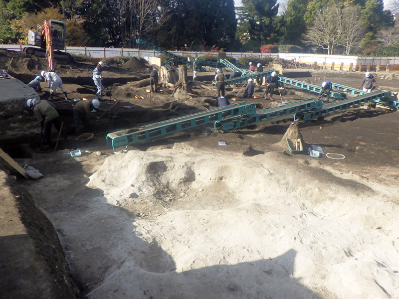 調査区南辺付近の調査風景（南東から）