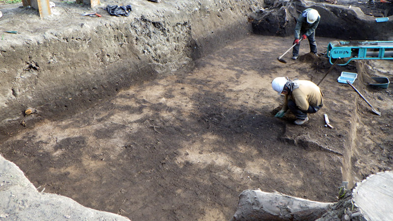 調査区北東辺の黒色土掘り下げ後の状況（北から）