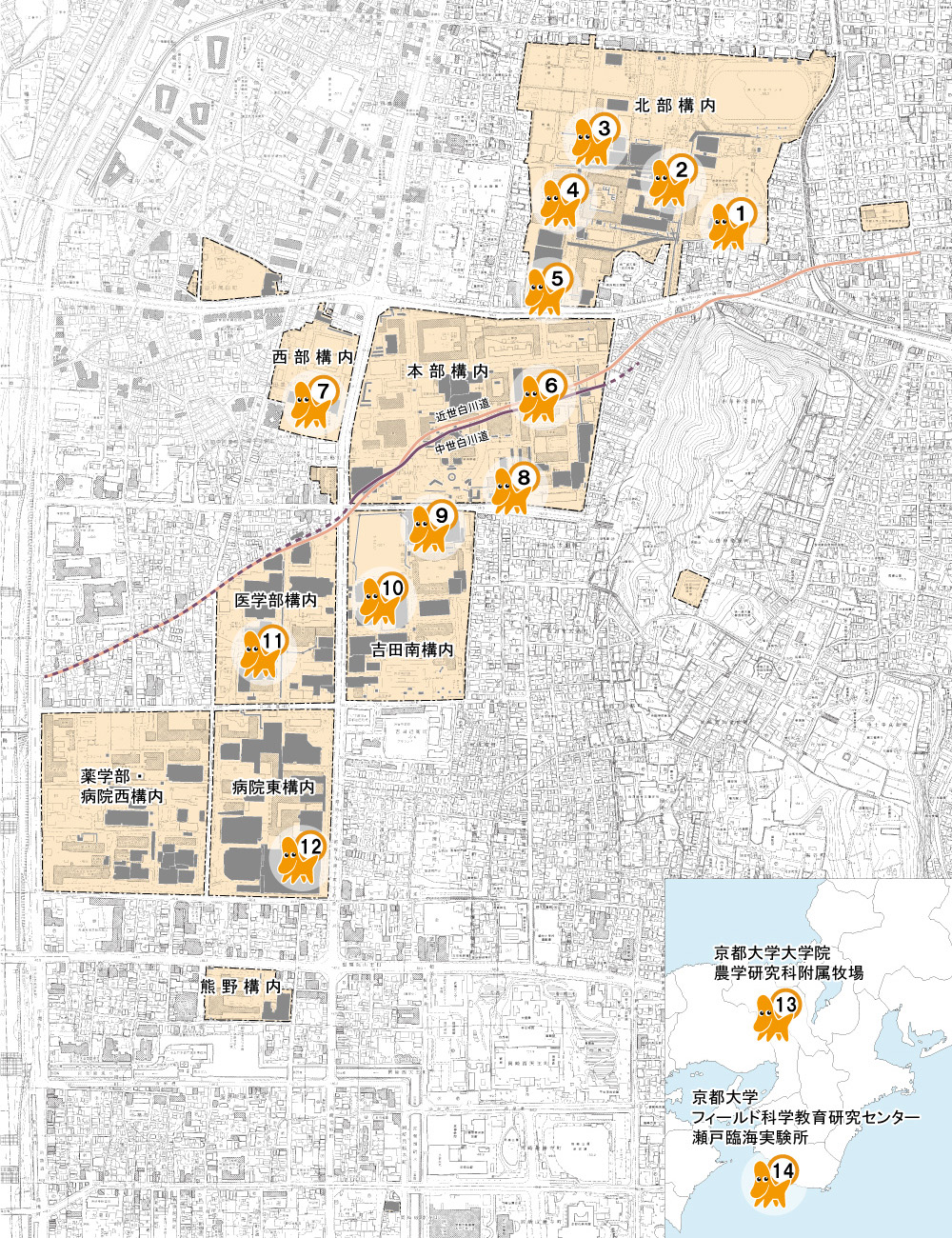 京都大学構内遺跡マップ